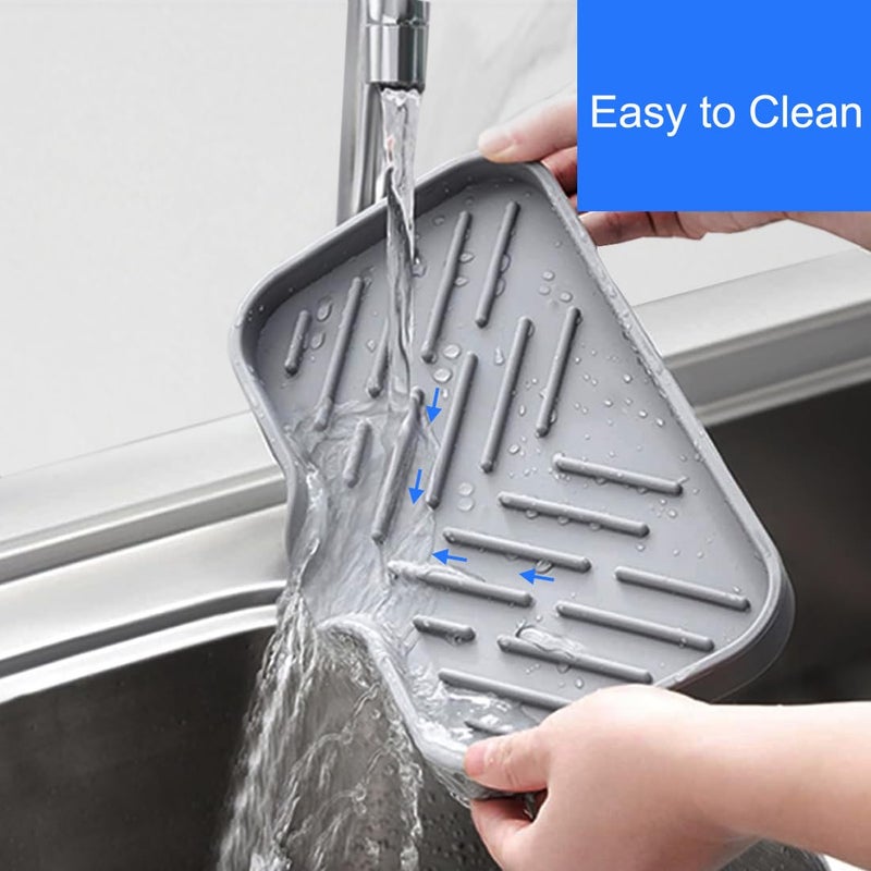 Metopets Sponge Holder for Kitchen Sink, Silicone Sponge Dish Tray with Drain Spout, Soap Dispenser Holder for Shower Bathroom (Grey, 9.8"" x 4.9"") - Image 5